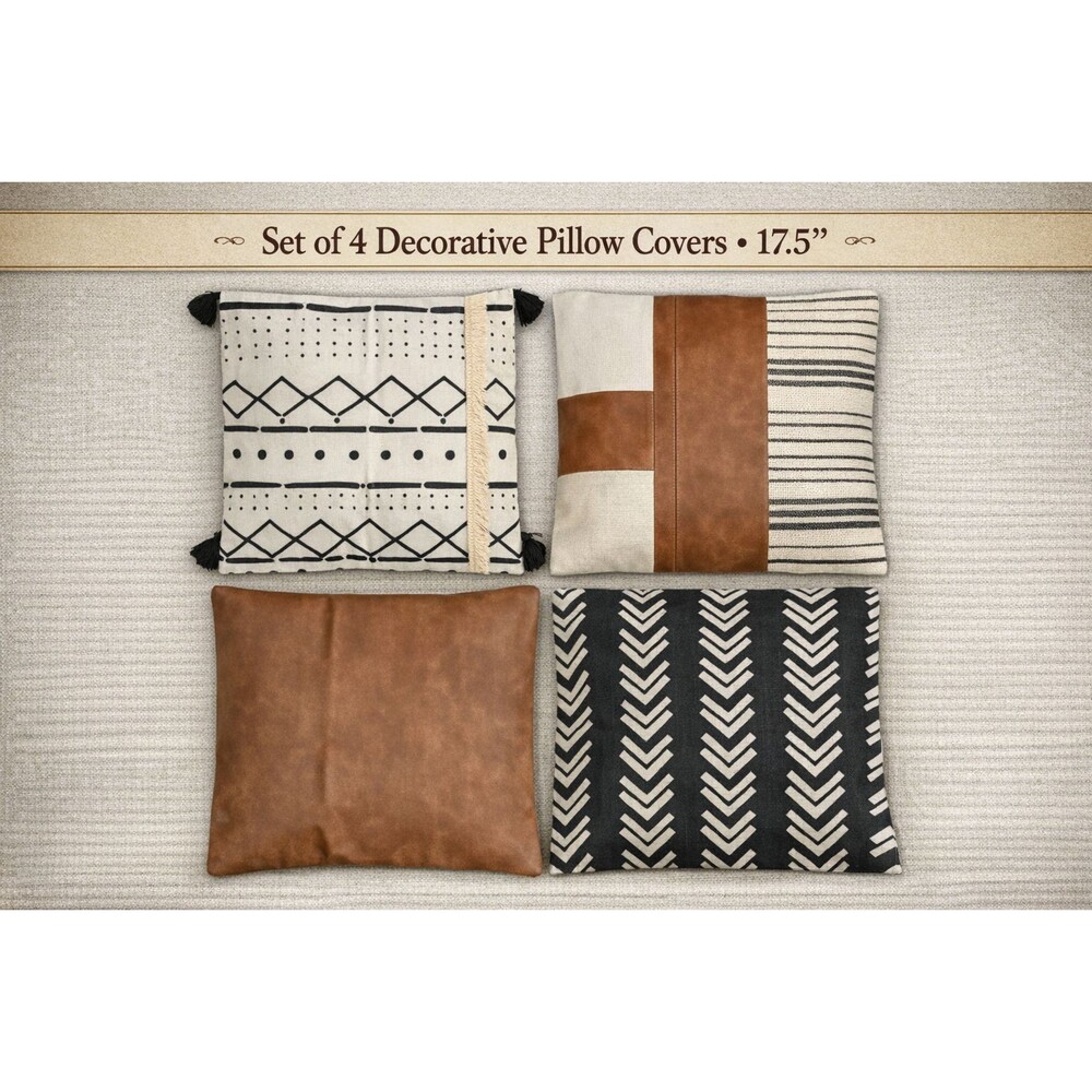 Set of 4 Decorative Pillow Covers – Modern Boho – 17.5 Inch – Mixed Textures